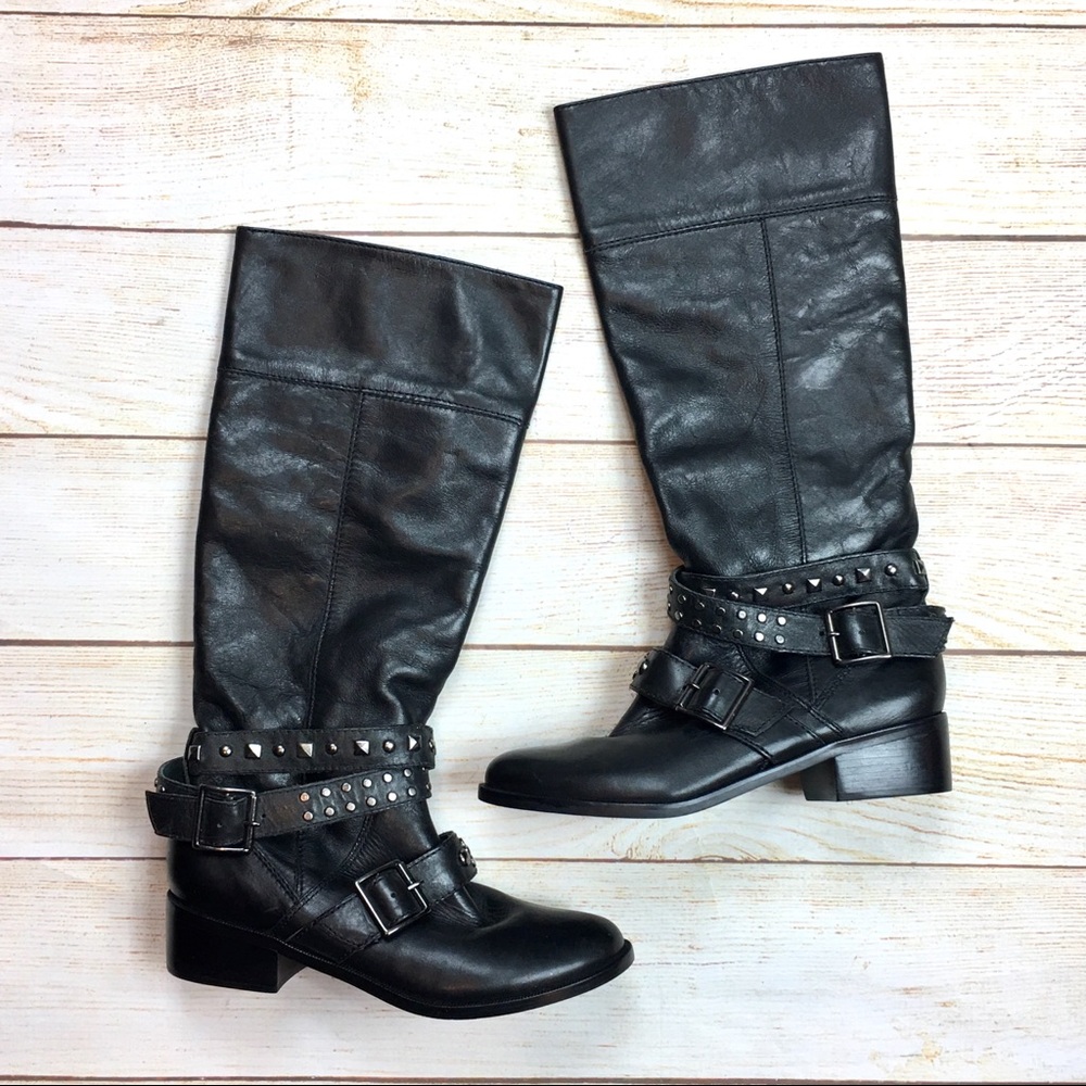 ALDO Bainey studded strap tall leather boots 36
